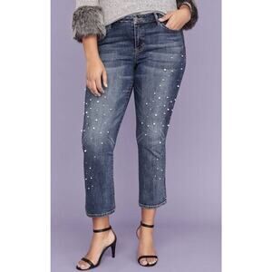 Lane Bryant Pearl Embellished Mid-rise Cropped Denim Size 20